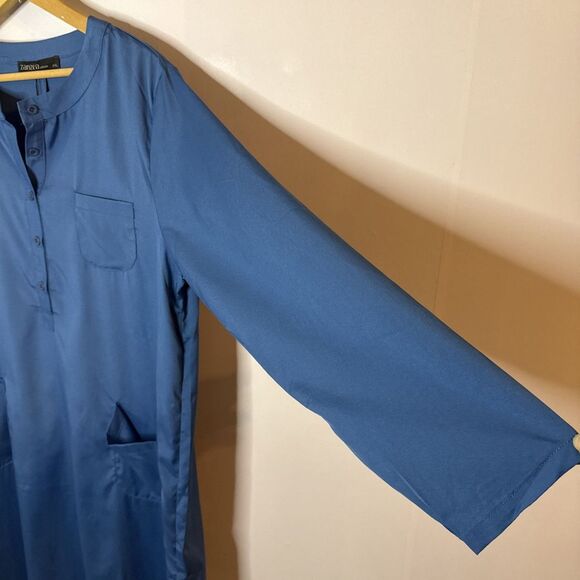 Zanzea Womens XXL Shift Dress Long Sleeve Pockets Midi Blue Silky Lightweight - Picture 3 of 9